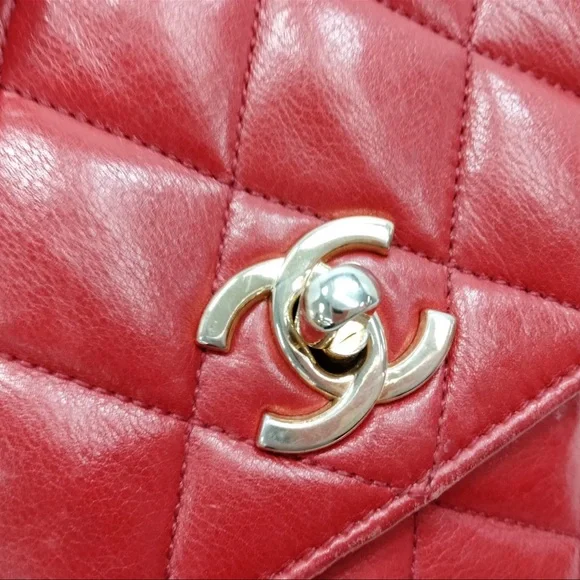 AUTH Chanel Quilted Lambskin 24K Gold Plated Mini Single Flap Bag Red